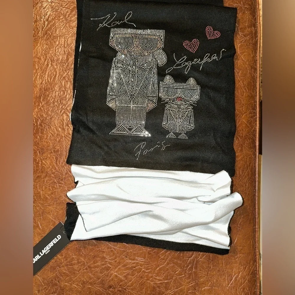 NWT Super cute CHOUPETTE AND KARL EMBELLISHED SCARF from KARL LAGERFELD PARIS.